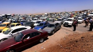 Hundreds of cars carrying Mosul residents caused a giant traffic jam outside the nearby city of Irbil--AFP